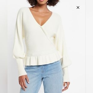 Express Ribbed V-Neck Wrap Peplum Sweater